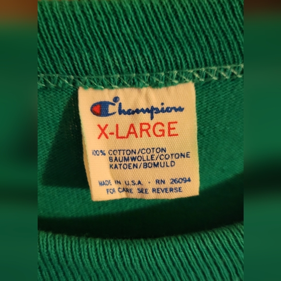 Champion Vintage Green Tee Men's Casual Short Sleeve Shirt Logo Medium/Large - Picture 5 of 5